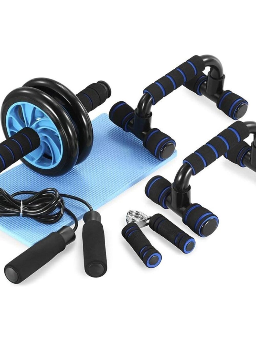 AB Wheel Roller Kit with Push-Up Bar, Knee Mat, Jump Rope and Hand Gripper - Hom